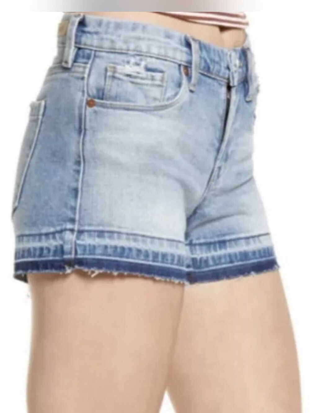 BLANK NYC The Essex Shadow Release Hem Cutoff Denim Blue Jean Shorts 28 NWT - Picture 2 of 6
